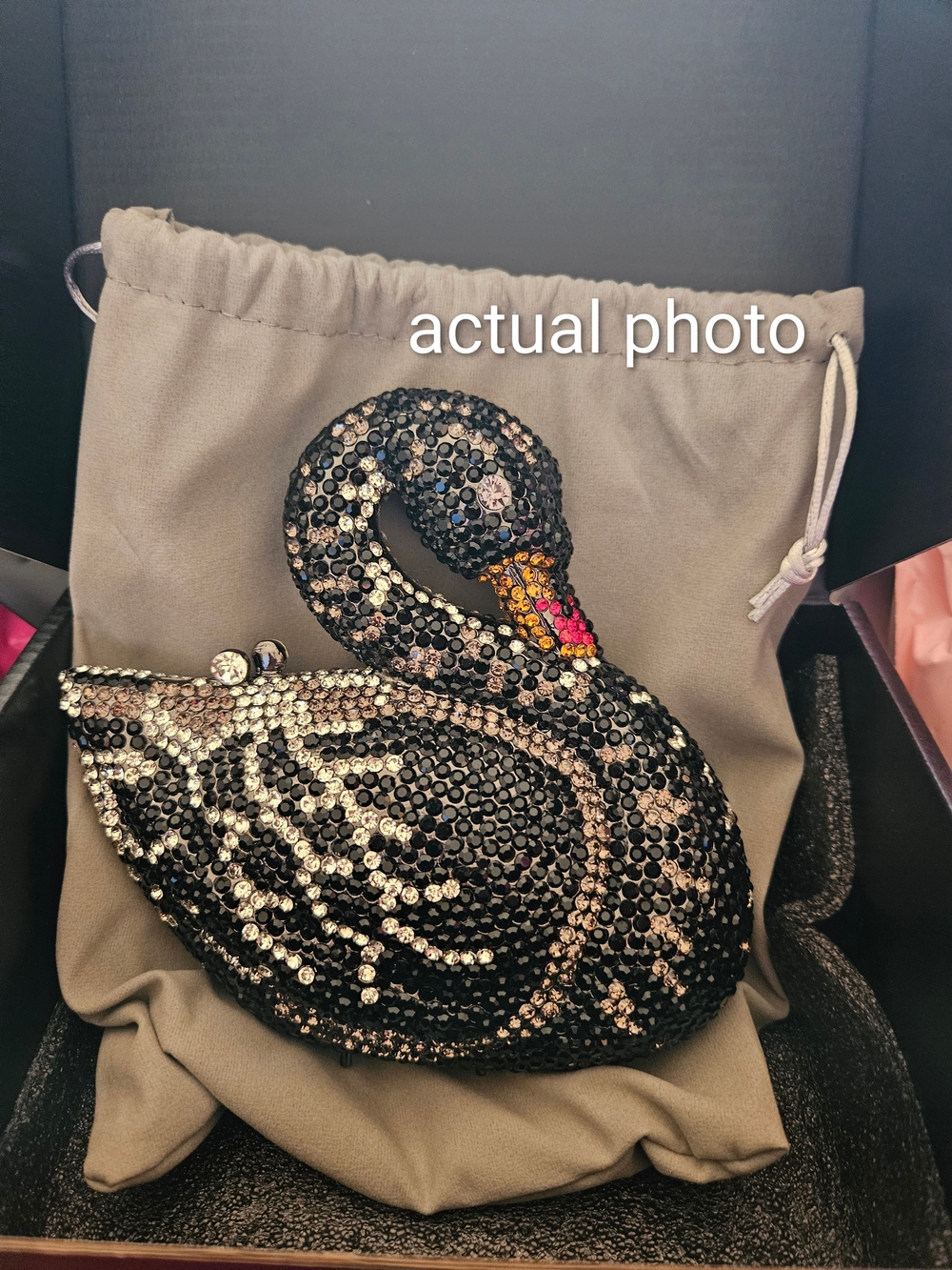 Black Crystal Swan Evening Clutch